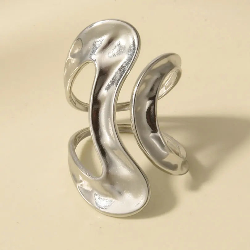 1Pc Stainless Steel Waterproof Women Personality Textured Chunky Open Rings Vintage Hollow Irregular Multi-layer Anillos Jewelry