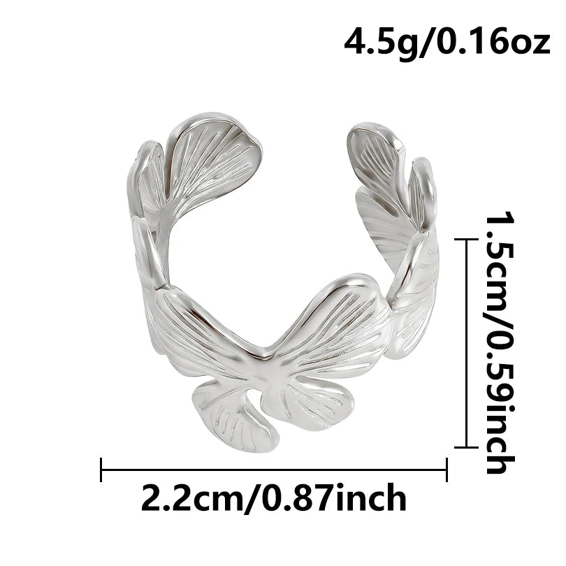 1Pc Stainless Steel Waterproof Women Personality Textured Chunky Open Rings Vintage Hollow Irregular Multi-layer Anillos Jewelry