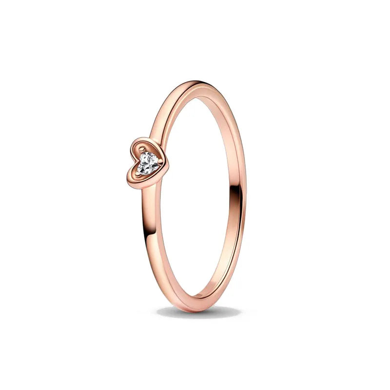Rose Gold Clor Flower Heart Pink Ring New Hot Selling  Rings Suitable For  Matching DIY Birthday Gift 925 Silver