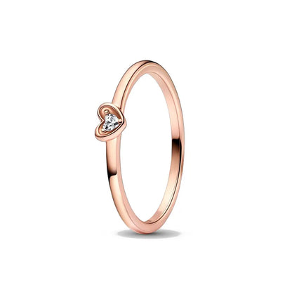 Rose Gold Clor Flower Heart Pink Ring New Hot Selling  Rings Suitable For  Matching DIY Birthday Gift 925 Silver