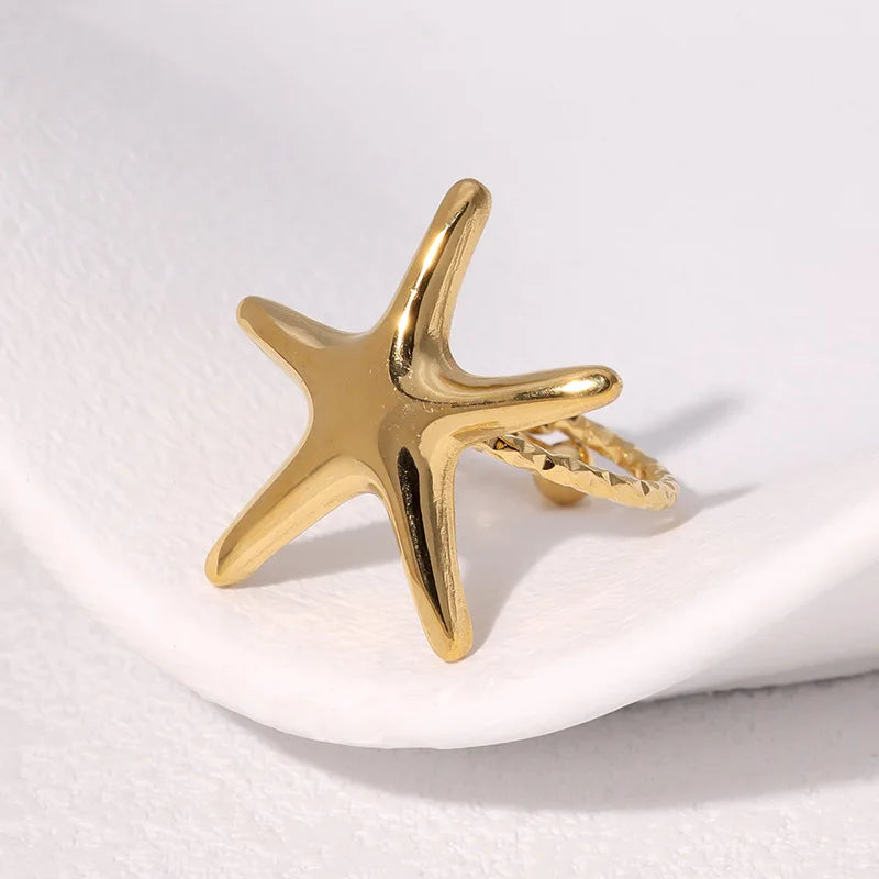Bohemian Stainless Steel Ring Woman Vintage Jewelry Starfish Heart-Shaped Geometry Adjustable Open Rings Prom Accessories Gift
