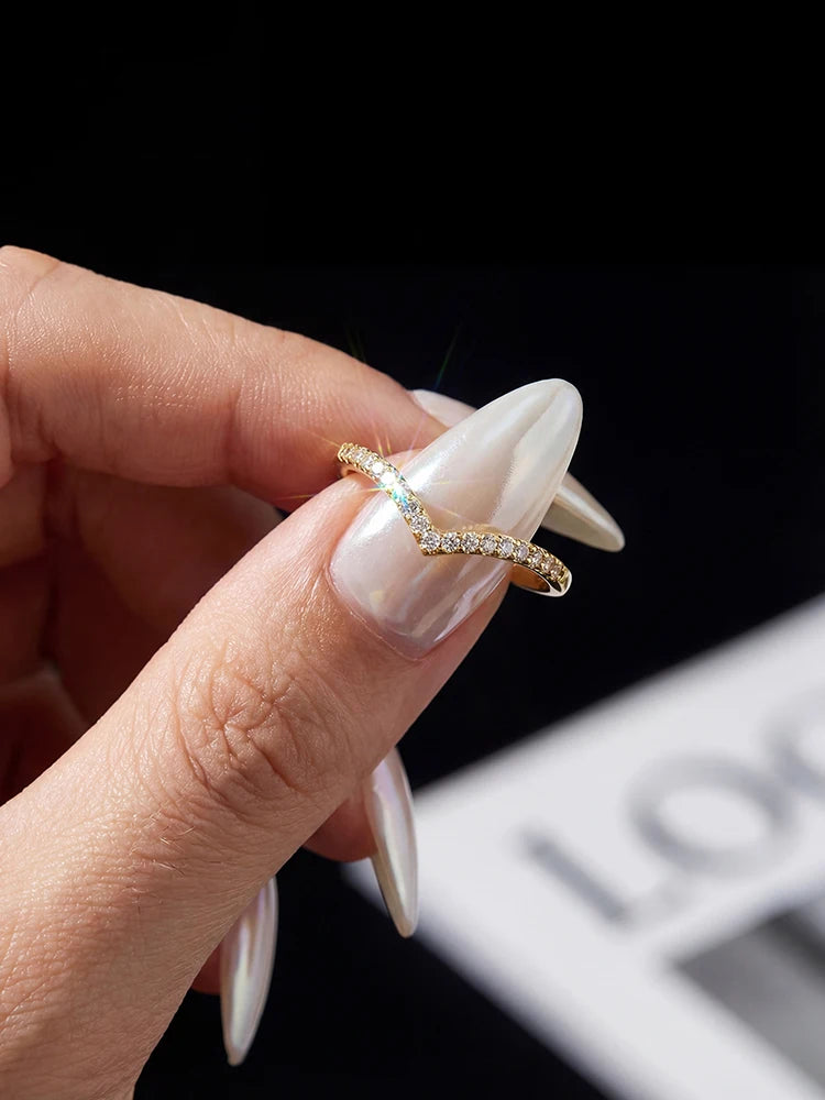 Real Moissanite Diamond V-Shaped Fashion Shining Rings For Women 925 Sterling Silver Engagement Wedding Jewelry