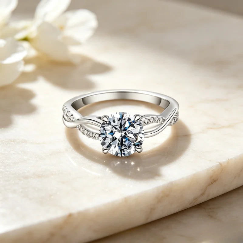 5A Cubic Zirconia Engagement Ring 1ct/3ct/5ct Women's Round Cut Twisted Vine Wedding Bands Sterling Silver Promise Rings with 18K White Gold Plated Fine Jewelry