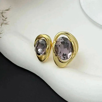 KunJoe Trendy Charm Acrylic Rhinestone Rings Women Vintage Luxury Metal Geometric Finger Ring Daily Wear Jewelry Accessorioes