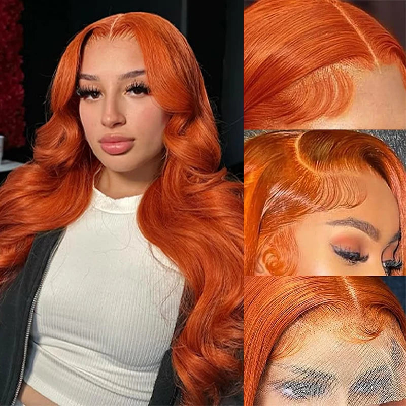 Ginger Orange Body Wave Lace Front Wig – #350 Pre-Plucked 13x6 & 13x4, 200%