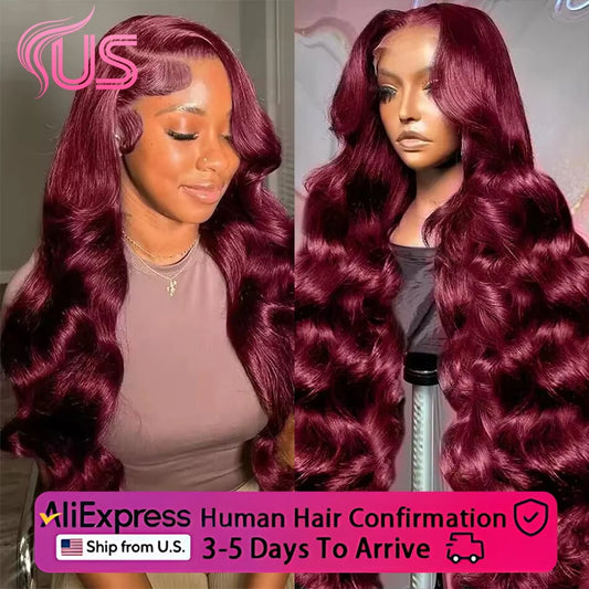 99J Burgundy Body Wave HD Lace Frontal Wig – 13x6 & 13x4, 200% Density