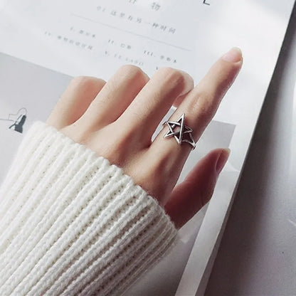 New Retro Jewelry Hollow Five-pointed Star Geometry 925 Sterling Silver Simple Women Opening Rings R311