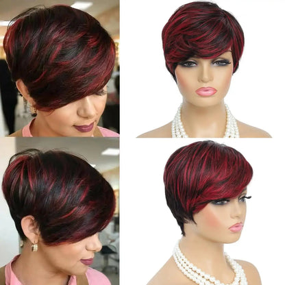 Ombre Red Pixie Cut Synthetic Wig with Bangs – Short Wig for Black Women