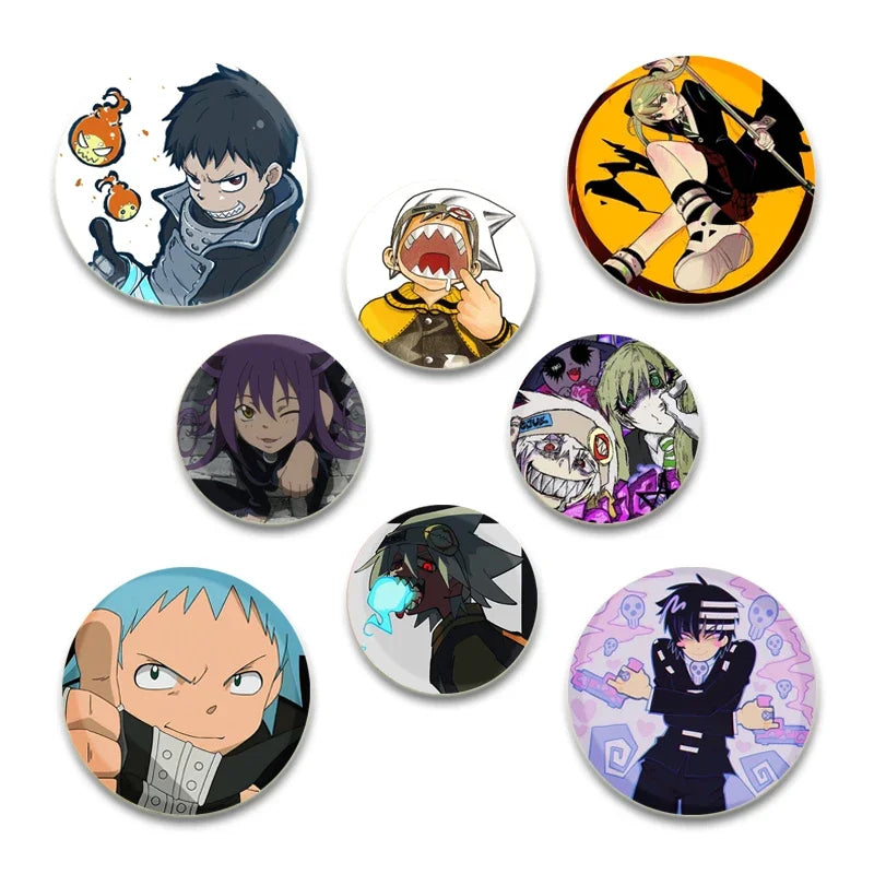 32/44/58MM Anime Soul Eater Pins Thompson Patricia Evans Soul Eater Albarn Maka Figure Icon Brooches Badge for Backpack Clothes