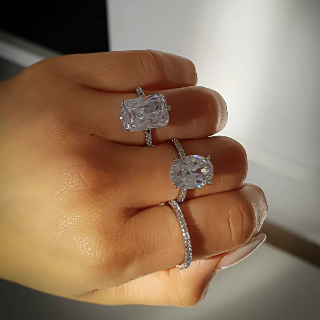 Luxury 925 Sterling SILVER Oval Square Simulated Diamond Rings Finger For Cocktail ENGAGEMENT WEDDING Women JEWELRY