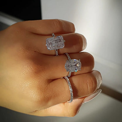 Luxury 925 Sterling SILVER Oval Square Simulated Diamond Rings Finger For Cocktail ENGAGEMENT WEDDING Women JEWELRY