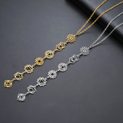 Yoga Meditation Jewelry 7 Chakra Flower Necklaces for Women Stainless Steel Amulet Necklaces Birthday Gift Wholesale New