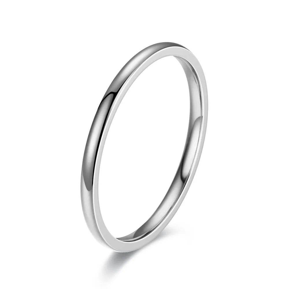 1pc 2mm Thin Classic Fashion Simple Stainless Steel High Polished Rings For Women Men Couple Finger Rings Jewelry Size 5 To 13