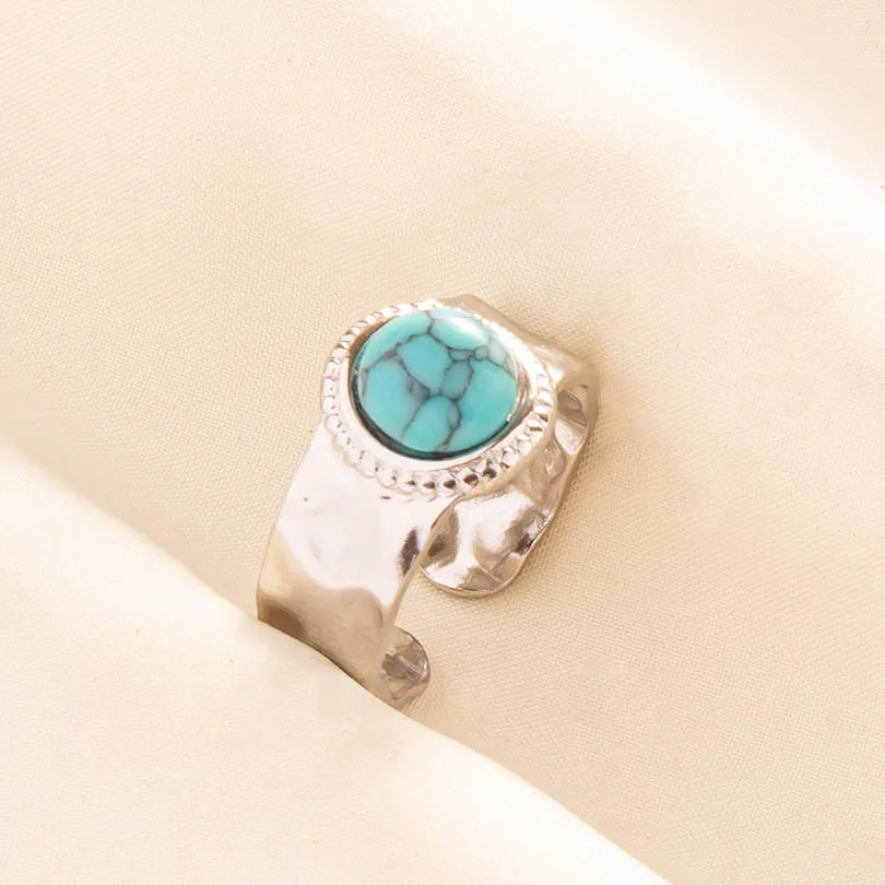 1pc Stainless Steel Boho Turquoise Open Finger Rings Trendy Adjustable Women Ethnic Multi Layers Stackable Anillos Jewelry