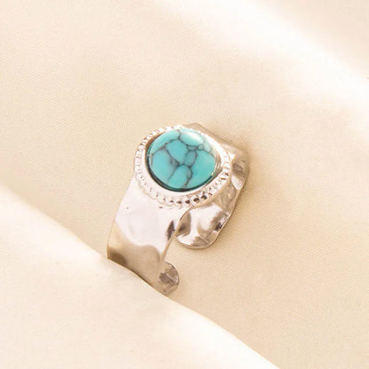 1pc Stainless Steel Boho Turquoise Open Finger Rings Trendy Adjustable Women Ethnic Multi Layers Stackable Anillos Jewelry