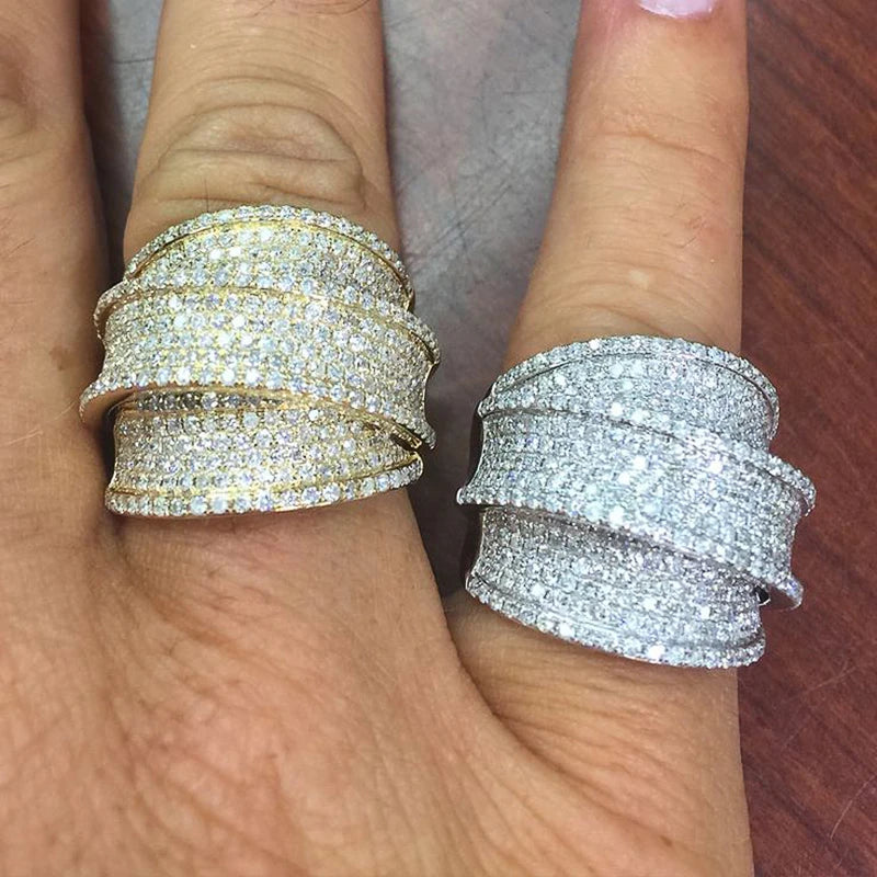 Huitan Full Bling Iced Out Wide Rings for Women Gorgeous Engagement Wedding Party Female Rings Sparkling CZ New Fashion Jewelry