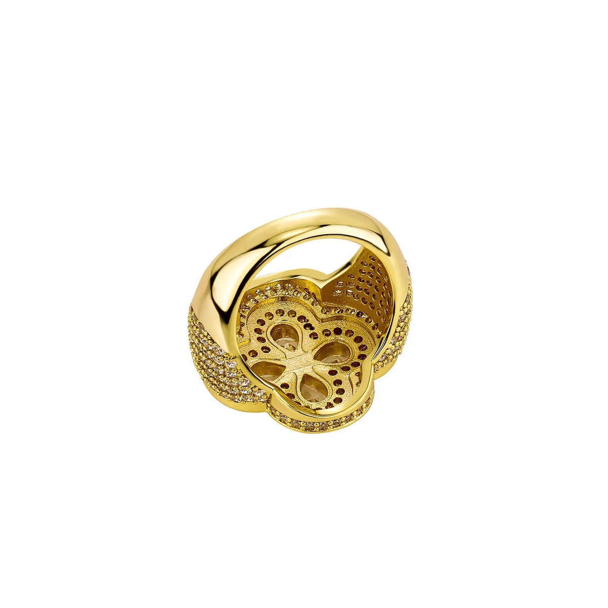 TOPGRILLZ Iced Out Colorful Four Leaf Flower Ring Bling Mirco Paved Cubic Zirconia Punk Rings For Men Women Jewelry