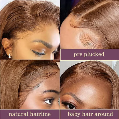 Chocolate Brown #4 Straight Bob Wig – 13x4 HD Full Frontal, Pre-Plucked 220% Density