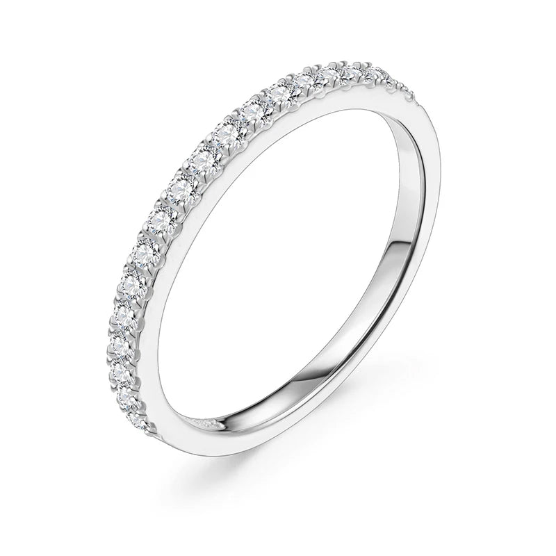 MINTYBOX Brilliant 1.5mm Moissanite Rings 925 Sterling Silver Half Eternity Ring for Women Stacking Engagement Band Fine Jewelry