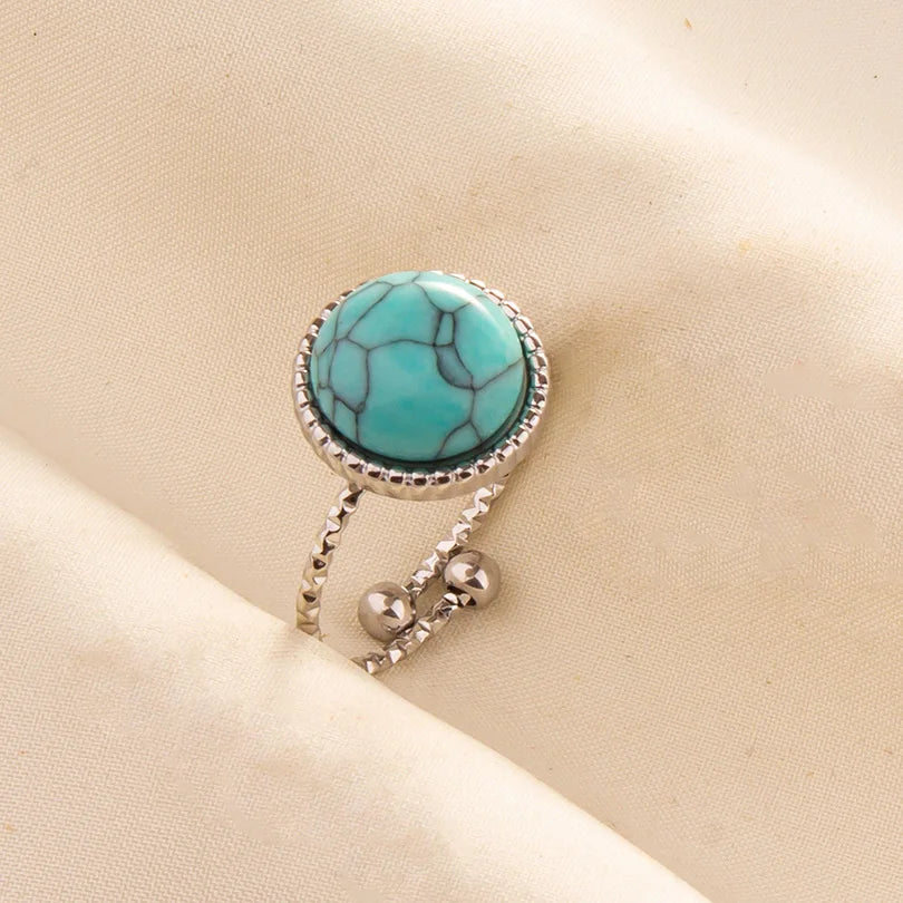 1pc Stainless Steel Boho Turquoise Open Finger Rings Trendy Adjustable Women Ethnic Multi Layers Stackable Anillos Jewelry