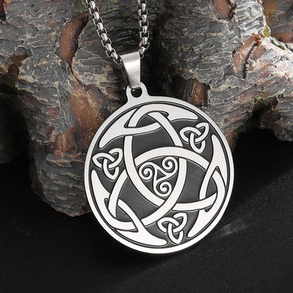 Stainless Steel Trinity Celtic Knot Nordic Rune Pendant Necklace Retro Ethnic Style Irish Knot Lucky Amulet Jewelry for Men