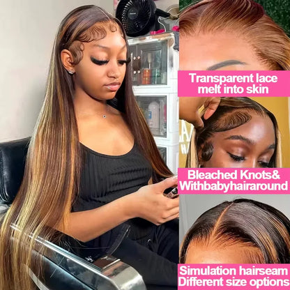 Ombre Brown Highlight P4/27 Bone Straight HD Lace Front Wig – 13x4 & 13x6