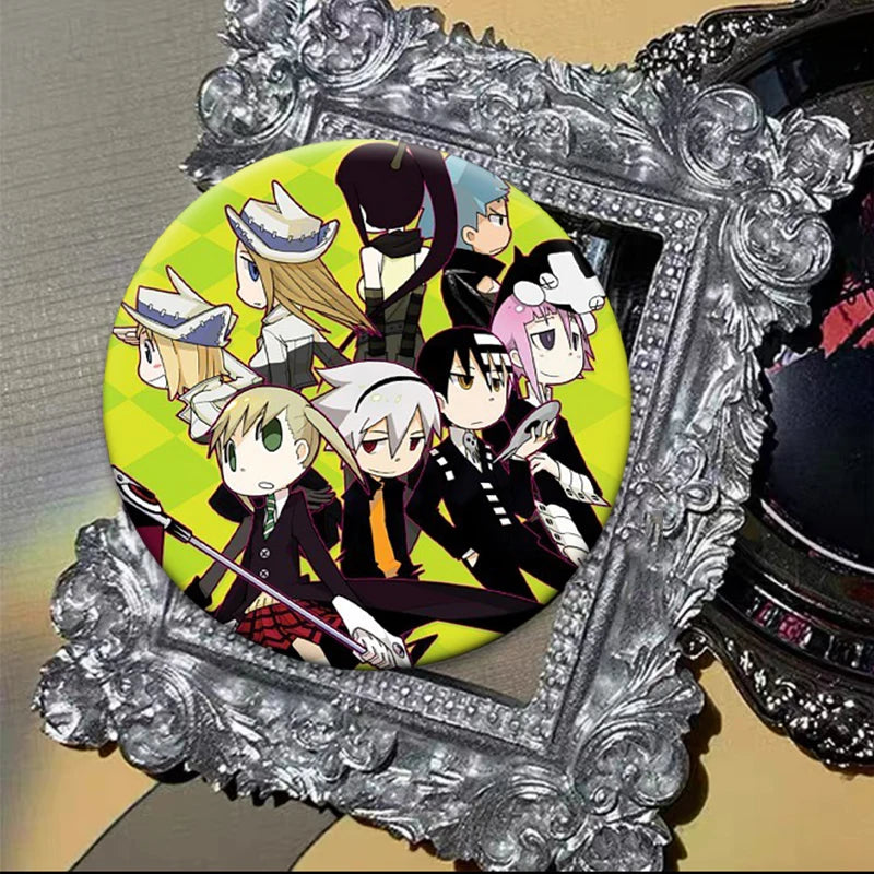 Anime Soul Eater Pins Round Creative Cartoon Badges Handmade Tinplate Brooches for Backpack Accessorys Exquisite Gifts