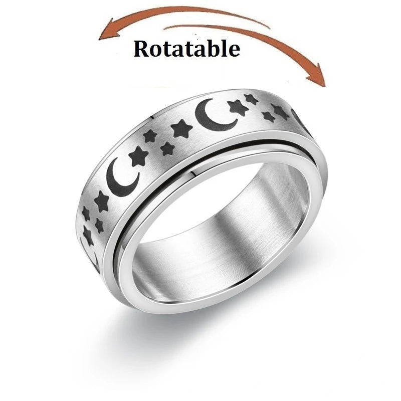 Anti Stress Anxiety Fidget Spinner Couple Rings Rotate Freely Jewelry for Men Women Stainless Steel Knuckle Ring Wedding Bague