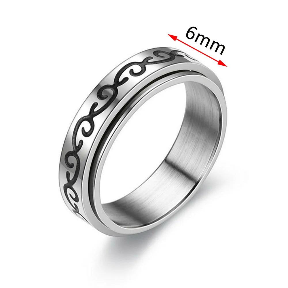 Fidget Spinner Anxiety Rings For Women Men Spinning Rotate Antistress Printing Stainless Steel Ring Accessories Trendy Jewelry