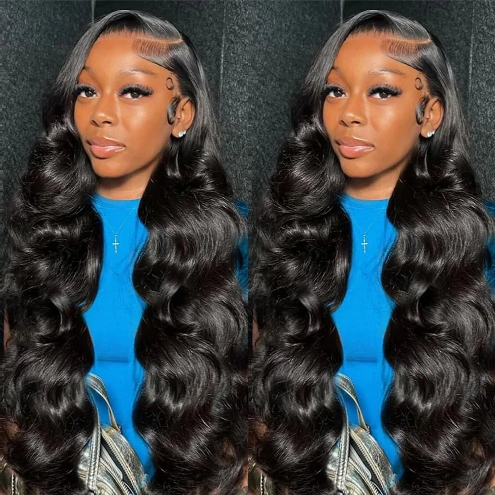 Natural Black Body Wave 13x4 Lace Frontal Wig – HD Transparent Pre-Plucked, 180% Density
