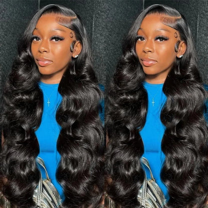 Natural Black Body Wave 13x4 Lace Frontal Wig – HD Transparent Pre-Plucked, 180% Density