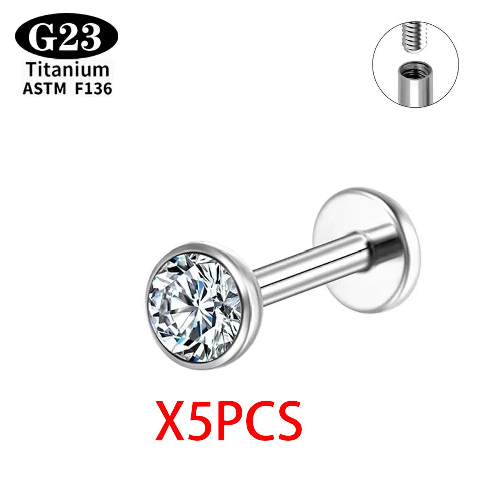 ASTM F136 Grade G23Titanium Wholesale Piercing Set lip Nose Stud Earring Eyebrow 16G Internally Threaded Septum Helix Cartilage