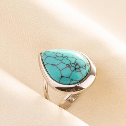 1pc Stainless Steel Boho Turquoise Open Finger Rings Trendy Adjustable Women Ethnic Multi Layers Stackable Anillos Jewelry