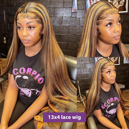 Highlight Ombre Straight 13x6 HD Lace Frontal Wig – Remy 13x4 Full Lace Pre-Plucked