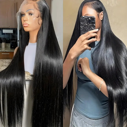 Bone Straight 13x6 HD Lace Frontal Wig – Pre-Plucked 200% Density, 30–40 Inch