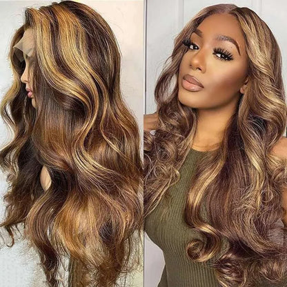 4/27 Highlight Ombre Body Wave Lace Front Wig – Pre-Plucked 13x4 HD, 250% Density