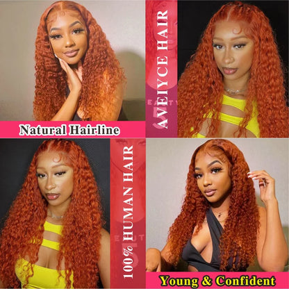 Orange Ginger 13x6 HD Lace Frontal Deep Wave Curly Wig – 30 Inch, 220% Density