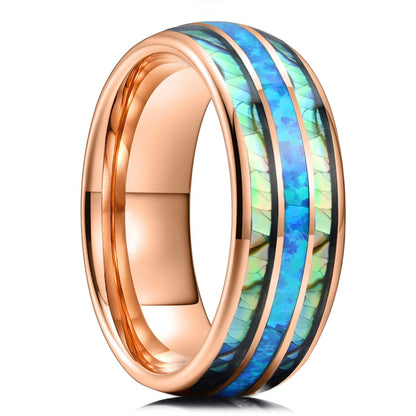 Fashion 8mm Men Stainless Steel Rings Inlay Meteorite Abalone Shell Rings For Men Women Wedding Engagement Band Jewelry Gift
