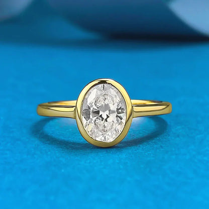 LYEE CYEE Cocktail 3ct Oval Cut Moissanite Ring 925 Sterling Silver Engagement Solitaire Rings for Women Gold Plated Anniversary Gifts