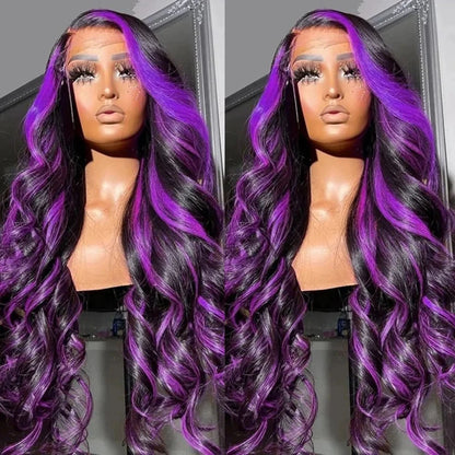 1B/Pink Ombre & Dark Purple Highlight Body Wave HD Lace Frontal Wig – 13x4 & 13x6, 250%