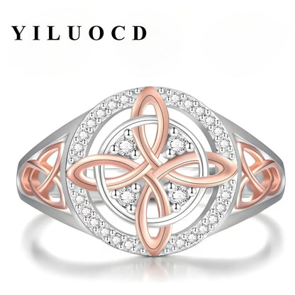 Original Bicolor Witches Knot Rings Silver Plated with Full Zircon Inlay Witchcraft Protection Knot Ring Jewelry Gifts for Women