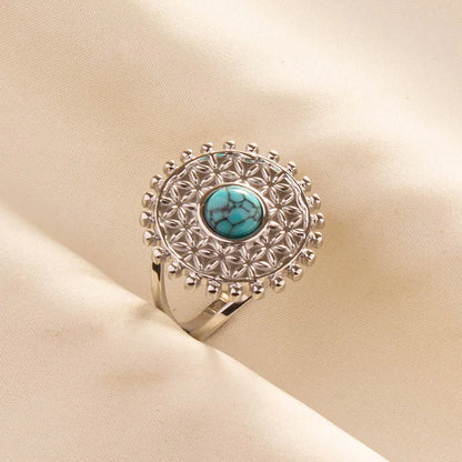 1pc Stainless Steel Boho Turquoise Open Finger Rings Trendy Adjustable Women Ethnic Multi Layers Stackable Anillos Jewelry