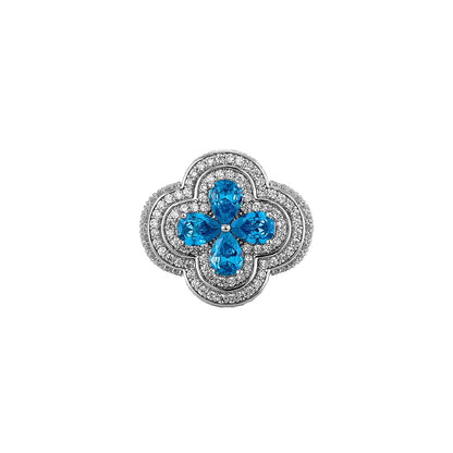 TOPGRILLZ Iced Out Colorful Four Leaf Flower Ring Bling Mirco Paved Cubic Zirconia Punk Rings For Men Women Jewelry