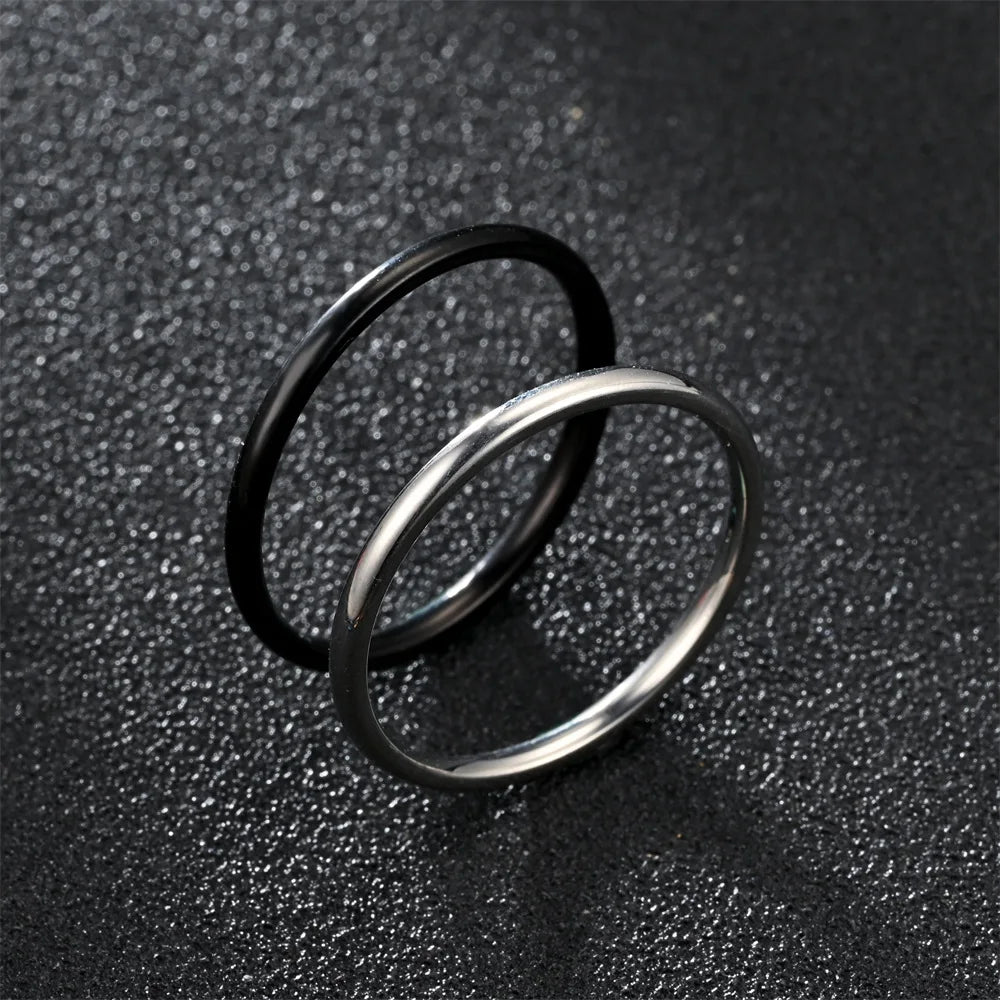 1pc 2mm Thin Classic Fashion Simple Stainless Steel High Polished Rings For Women Men Couple Finger Rings Jewelry Size 5 To 13