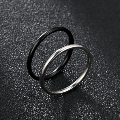 1pc 2mm Thin Classic Fashion Simple Stainless Steel High Polished Rings For Women Men Couple Finger Rings Jewelry Size 5 To 13
