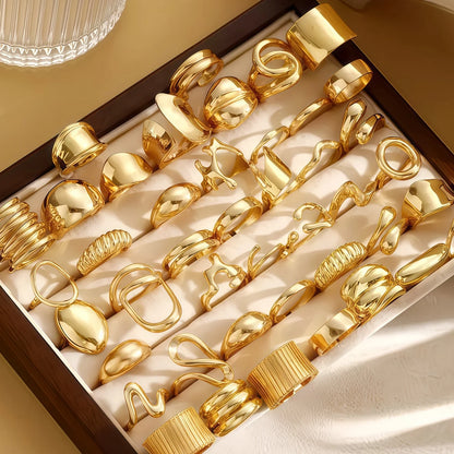 10/15/20/30Pieces Fashion Geometry Irregular Open Rings Set For Women Mix Style Simple Trendy Jewelry Party Gifts
