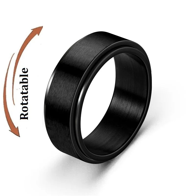 Metal Spinner Fidget Black Rock Band Rings For Men Anti Rotating Anxiety Control Relaxing Joint Ring Accessories Bague Homme