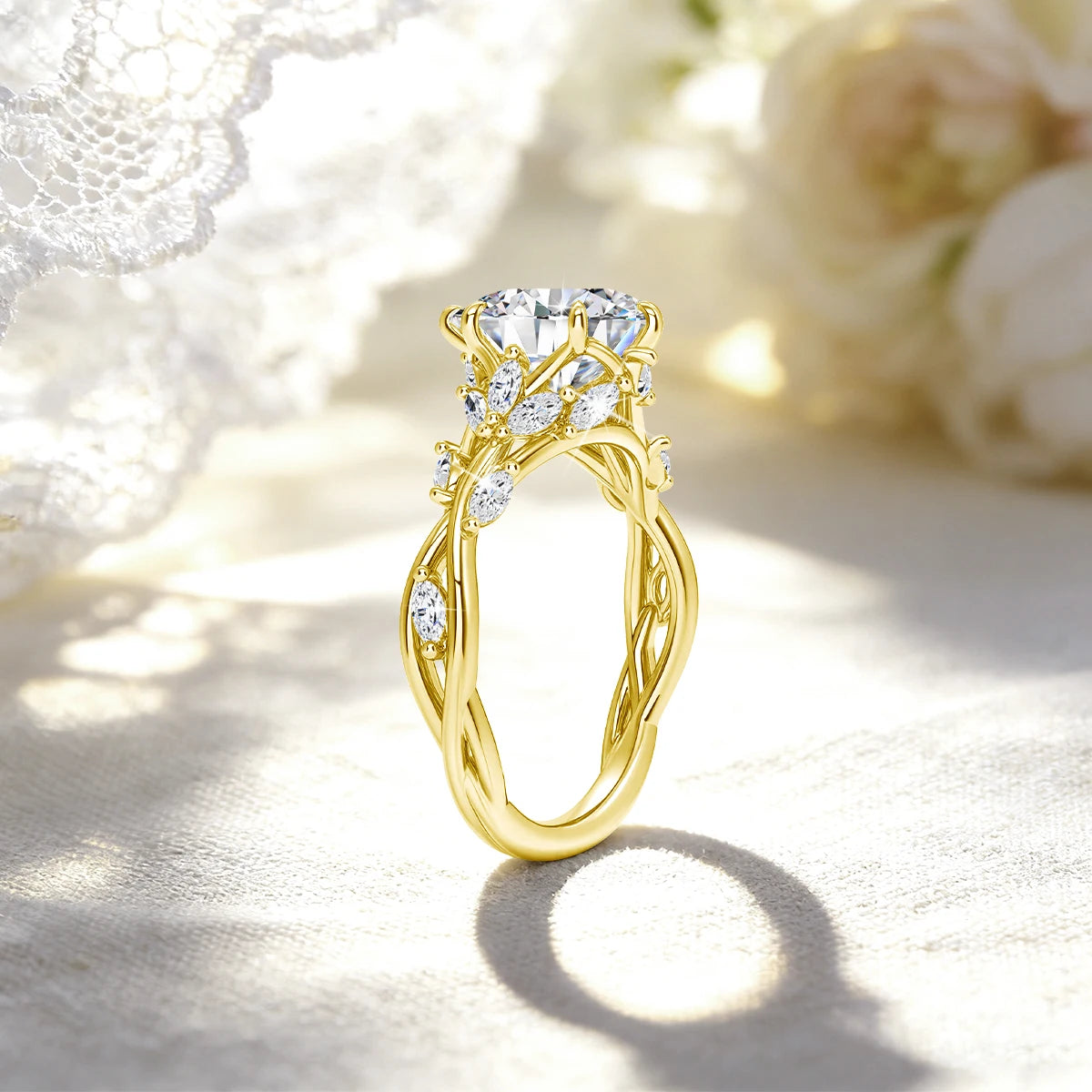 Real 14K Gold Filled Moissanite Wedding Ring 3CT Marquise Cut GRA Diamond Nature-Inspired Au585 Engagement Ring for Women