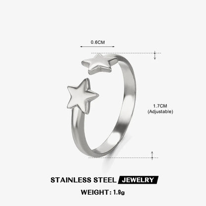 LATS Stainless Steel Y2K Celestial Star Open Rings for Women Men Unique Design Gold Silver Color Adjustable Ring Fashion Jewelry