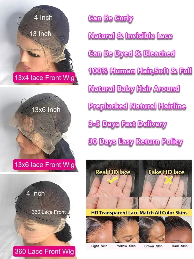 Natural Black Body Wave 360 Full Lace Wig – Pre-Plucked 13x4 & 13x6, 250%